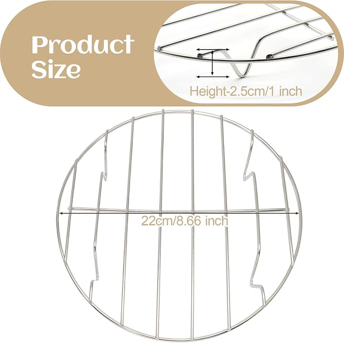 8.66" Round Cooking Rack, 2 Pcs, Stainless Steel | Baking, Cooling, Steaming, Grilling, For Air Fryer, Pressure Cooker, Cooking Enthusiasts