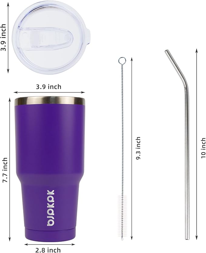 BJPKPK 30 oz Tumbler with Lid and Straw, Insulated Stainless Steel Cup | Double Wall Vacuum, BPA Free, Leak Proof, Keeps Hot/Cold, Travel & Beach Ready, Car Holder Fit, Purple