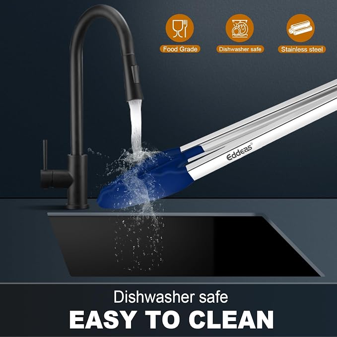 Tongs For Cooking - Silicone Metal Kitchen Tong 7" 9" & 12" Blue | 600°F Heat Resistant Silicone Tong, All Metal handle Locking Tongs with Silicone Tips, Heavy Duty Stainless steel