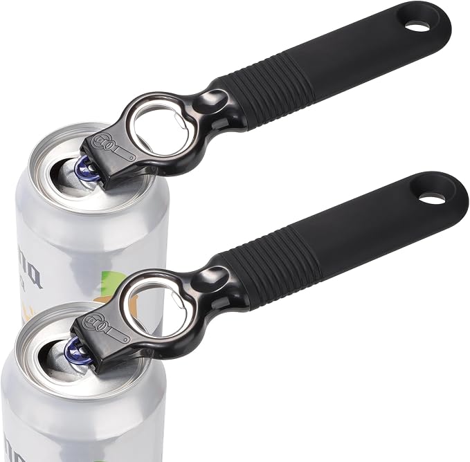 2-in-1 Soda Can Tab & Beer Bottle Opener, Black, 2-Pack | Easy pull tab opener with soft silicone handle protects nails & arthritic hands. Great for bars, picnics, and outdoor events