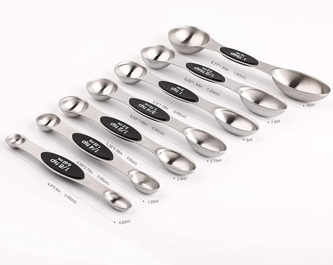 Magnetic Measuring Spoons Set Stainless Steel Stackable Measuring Spoons | Dual Sided Nesting Teaspoons Tablespoons Set of 8 for Measuring Dry and Liquid Ingredients