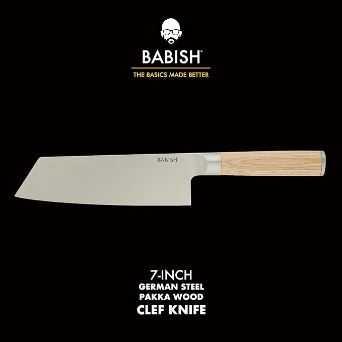 Babish 7.5-Inch Clef Knife – High-Carbon 1.4116 German Steel Kitchen Knife with Light Pakka Wood Handle, Chef & Cleaver Hybrid for Chopping, Slicing & Prep, Full-Tang, Razor Sharp, Ergonomic Design