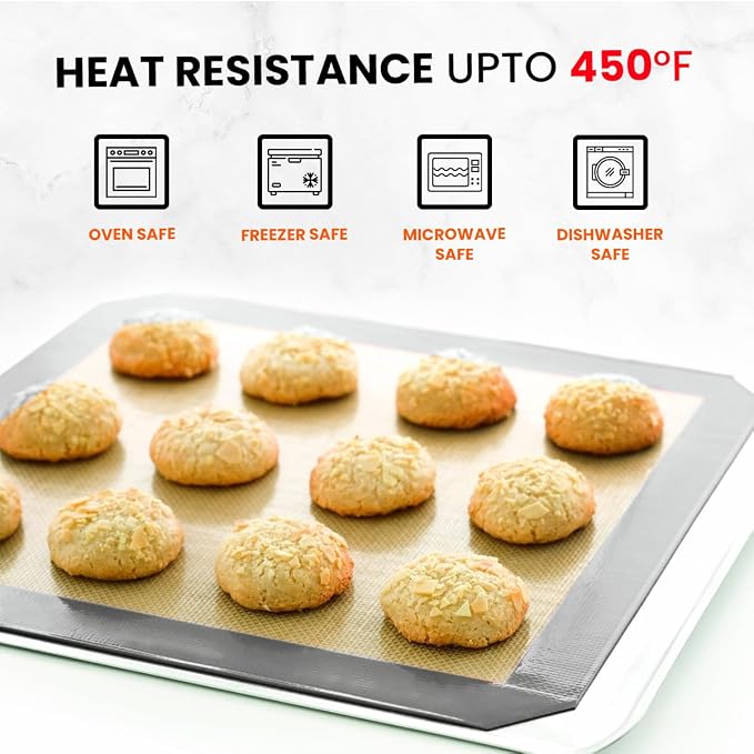 Silicone Baking Mat 2 Pack,Half Sheet 16.5x11.6, Non-Stick Liner For Oven | Reusable Baking Sheet Liner for Bread, Dough, Macaron, Cookie Cooking Liners For Kitchen Counter & Bakery Supplies