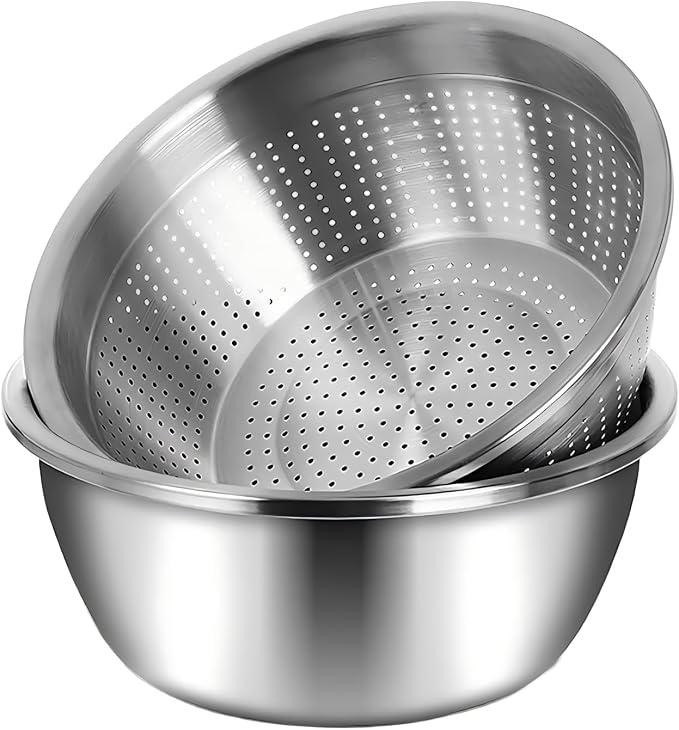 meleg otthon Stainless Steel Mixing Bowls, 8.5QT Salad Bowl, Metal Bowls With water filter basin, Stainless Steel Basin, Heavy Duty Deeper Edge Mirror Finish Dishwasher Safe Bowl (XXL)…