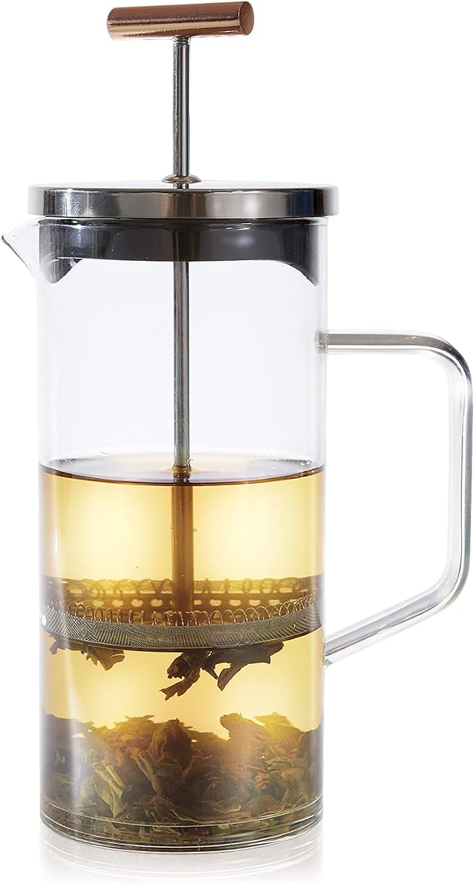 Teabloom Tea Press with Copper Pull Handle and Stainless Steel Filter – Tea Connoisseur's Choice – Pekoe Tea Maker, 20-Ounce