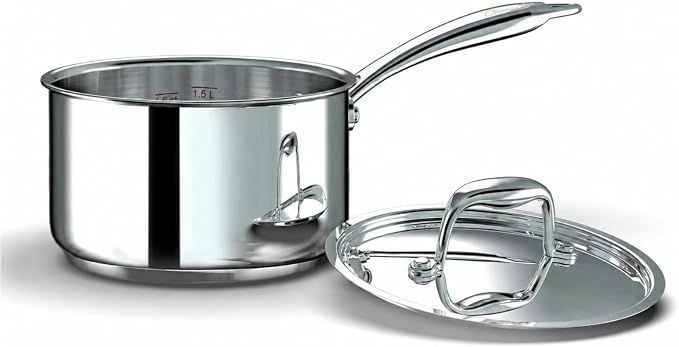 Ciwete 2 Quart Sauce Pan with Lid, Tri Ply Stainless Steel Saucepan 2 Qt with Stainless Steel Lid, 2 Measuring Lines, Upgraded Packaging, Cool Ergonomic Handle, Dishwasher & Oven Safe