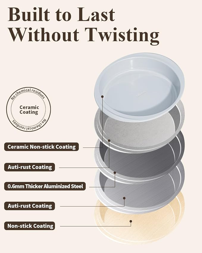 9 Inch Nonstick Round Cake Pan with Handle, Ceramic Coating PFOA PFAS PTFE Free, Aluminized Steel, Oven Safe 550°F, Dishwasher Safe, For Layer Cakes Cheesecakes and Brownies (Sunshine Cream)