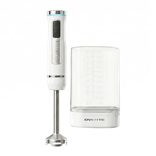 OVENTE Cordless Hand Blender, Rechargeable with 8 Mixing Speed White HR781W | 200 Watts Handheld Portable Stick Mixer, One-Touch Control and Stainless Steel Blades for Smoothies, Shakes or Soups