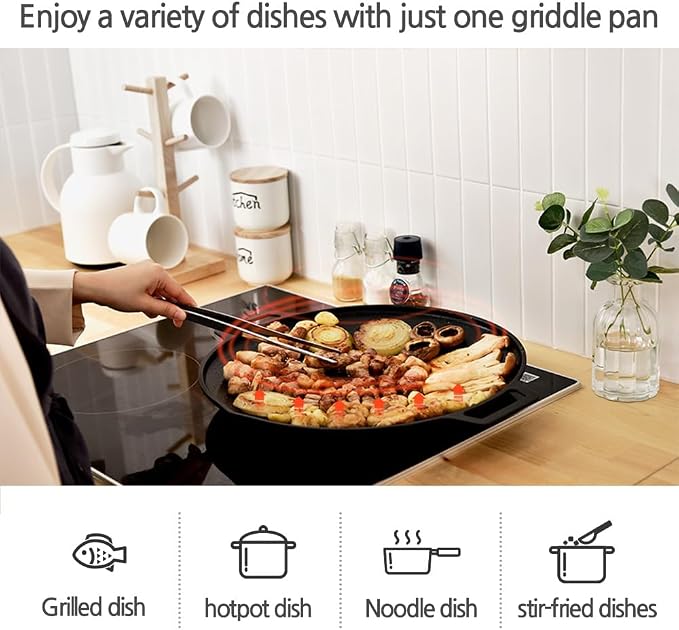 Korean BBQ 2 IH Griddle Grill Pan with Bag, Nonstick Coating, All Stove(Gas, Electric & Induction), Indoor Outdoor Griddle(14in)
