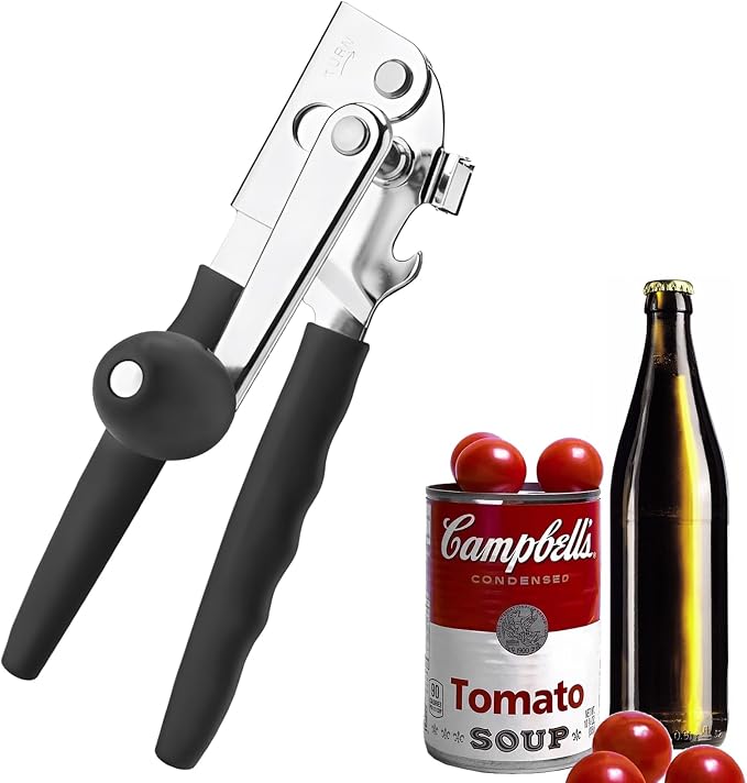 Hand Crank Can Opener Manual Heavy Duty with Comfortable Extra-long Handles | Manual Can Opener with Smooth Edge, Lid Lifter Magnet, Bottle Opener for Seniors, Arthritis, and Kitchen Use