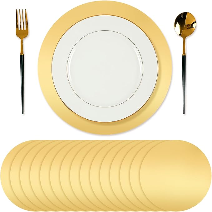 Tioncy 50 Pcs Gold Round Paper Placemats Disposable Table Mats | Elegant Table Mats for Wedding Birthday Banquet, Decorative Paper Design, Festive Dining Decoration, Easy Cleanup Tabletop