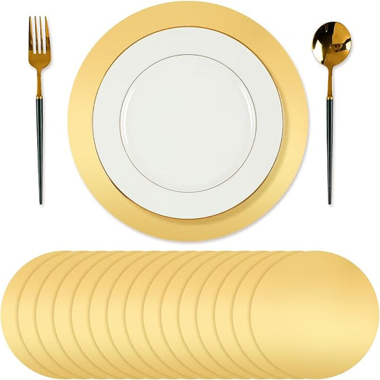 Tioncy 50 Pcs Gold Round Paper Placemats Disposable Table Mats | Elegant Table Mats for Wedding Birthday Banquet, Decorative Paper Design, Festive Dining Decoration, Easy Cleanup Tabletop