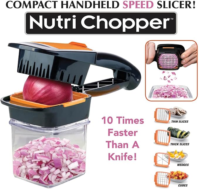 NUTRI CHOPPER Handheld Vegetable & Fruit Chopper, Manual Kitchen Slicer for Onions, Garlic & Potatoes, Compact & Portable