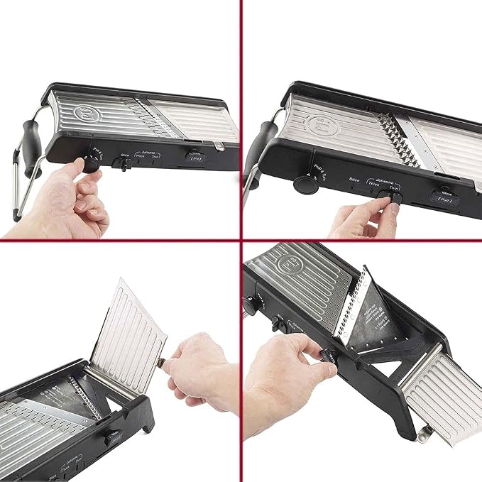 PL8 Professional Mandoline 2.0 - Adjustable Mandoline Slicer with 4 Cutting Thicknesses, Spring-Loaded Hand Guard, Stainless Steel Slicing Ramp, Foldable Non-Skid Feet for Safe, Convenient Food Prep