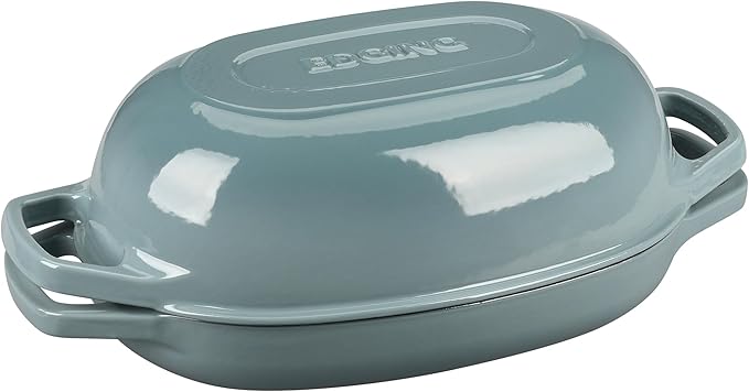 EDGING CASTING Enameled Cast Iron Oval Dutch Oven Pot with Lid, Dutch Oven for Sourdough Bread Baking, Bread Oven, Bread Dutch Oven, Oval Bread Pan, 7qt, Seasalt