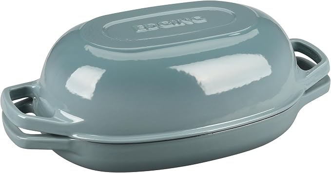 EDGING CASTING Enameled Cast Iron Oval Dutch Oven Pot with Lid, Dutch Oven for Sourdough Bread Baking, Bread Oven, Bread Dutch Oven, Oval Bread Pan, 5qt, Seasalt