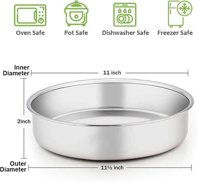 E-far 11 Inch Cake Pan Set of 3, Stainless Steel Round Cake Baking Pans, Non-Toxic & Healthy, Mirror Finish & Dishwasher Safe
