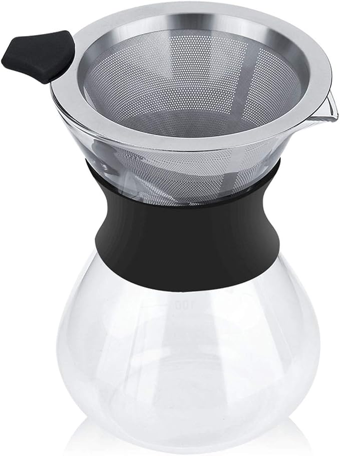 Joyzan Pour Over Coffee Maker, High-Heat Paperless Glass Drip Dripper 400ML | Brewer Carafe with Reusable Stainless Steel Filter Scale Line Paperless Removable Portable Pot Set Clear Camping Hiking