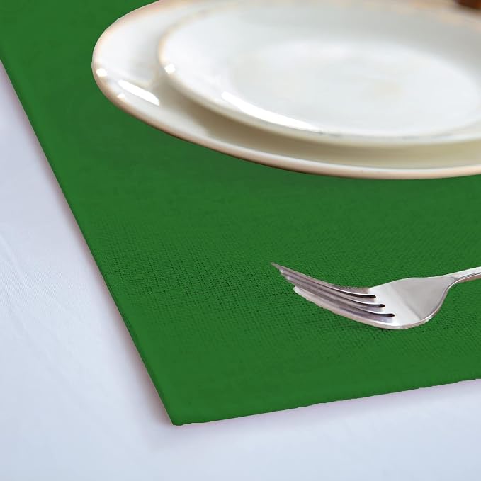 Cloth Placemats Set of 8, Linen Type Fabric Placemats Machine Washable Heat Resistant Placemats Wrinkle Free Thick Polyester Kitchen Place Mats for Dining Table (Forest Green)