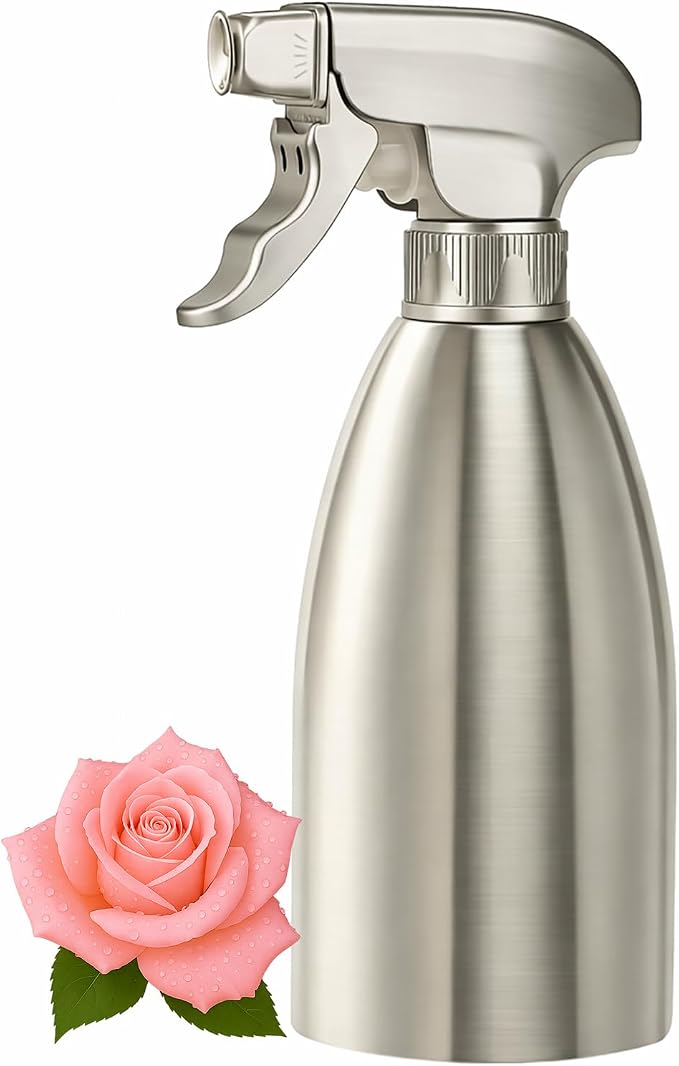 Oil Sprayer for Cooking, 17oz Stainless Steel Olive Oil Mister with Fine Mist Trigger, 500ml Large-Capacity Refillable Dispenser for Air Fryer, BBQ and Salad (Mirror Stainless Steel)