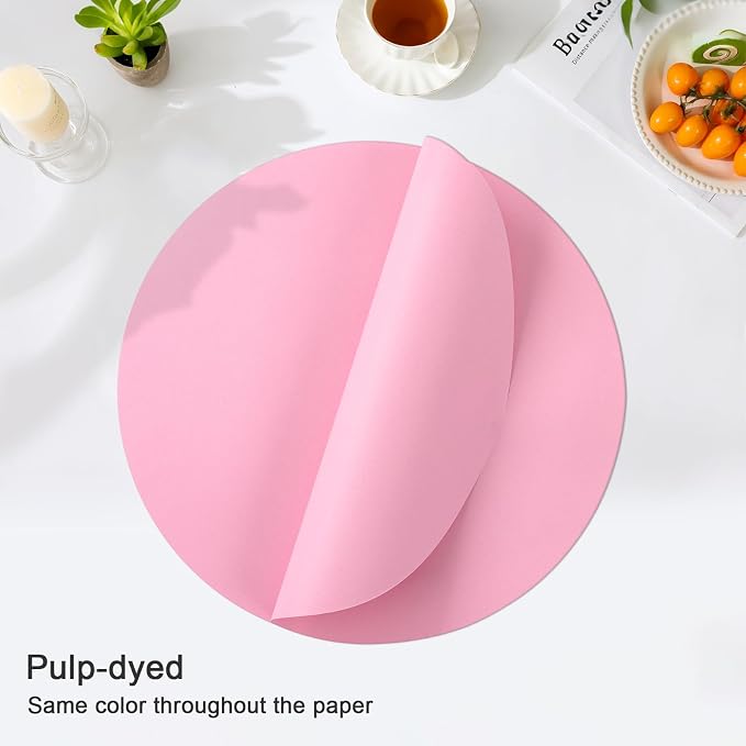 SHACOS 100 pcs Round Paper Placemats Disposable 13 inch Colored Paper Place Mats for Wedding Birthday Party Bridal Baby Shower Table Decoration, Light Pink