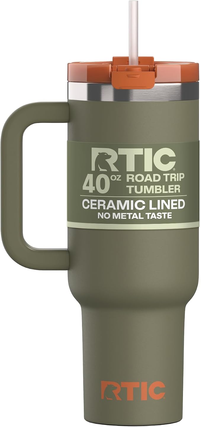 RTIC 40oz Road Trip Tumbler, Insulated, Ceramic Lined, Trailblazer | with Lid, Handle and Straw, Stainless Steel Metal Cup, Portable for Hot and Cold Drinks, Coffee, Car, Camping, Travel