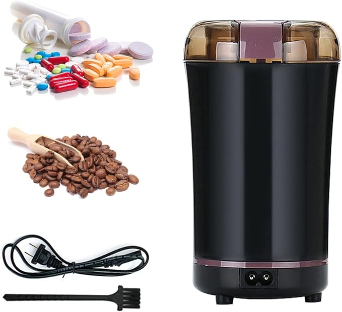 Multifunctional Electric Pill Crusher Grinder- Grind The Medicine and Vitamin or Coffee Beans Tablets of Different Sizes into Fine Powder-Grinder for Feeding Tubes, Children or Pets (Black)
