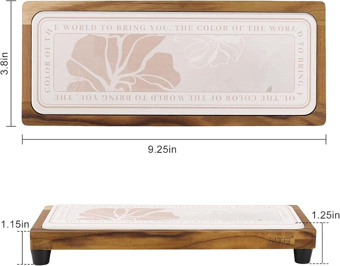 HTB Teak Instant Sink Caddy Organizer, Absorbing Stone Bathroom Tray Beige | Teak, Keep Dry, Caddy Organizer, Water Absorbing Stone, Non-Slip, Bathroom, Quick Drying, Warm Beige