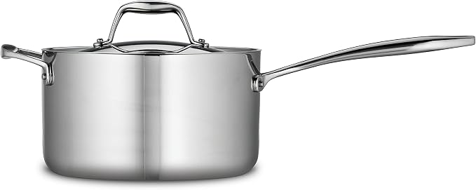 Tramontina Signature Tri-Ply Clad Stainless Steel 4-Quart Sauce Pan | Induction-Ready Large Saucepan with Lid, Dishwasher-Safe, NSF-Certified, Made in Brazil