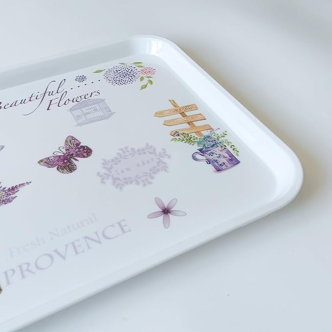 Large Floral Melamine Serving Trays 2 Pack Rectangle Food Platter | Stackable, Reusable, Raised Edge, Rectangular, Easy Clean,For Gift, Party, Decor, Home, Restaurant Use,Household Dining