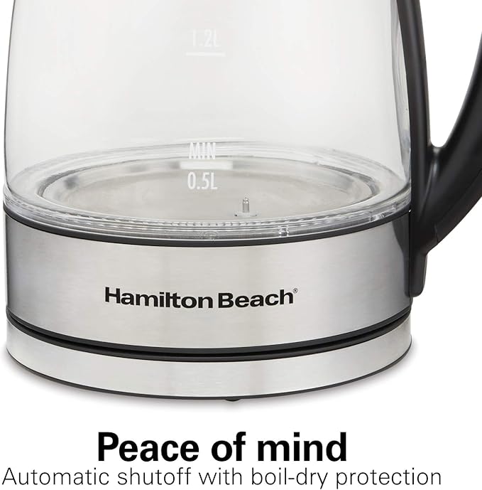 Hamilton Beach 1.7 Liter Electric Tea Kettle, Water Boiler & Heater | Fast Boiling 1500 Watts | Variable Temp | Cordless Serving | Auto-Shutoff & Boil-Dry Protection | LED Indicator | Glass