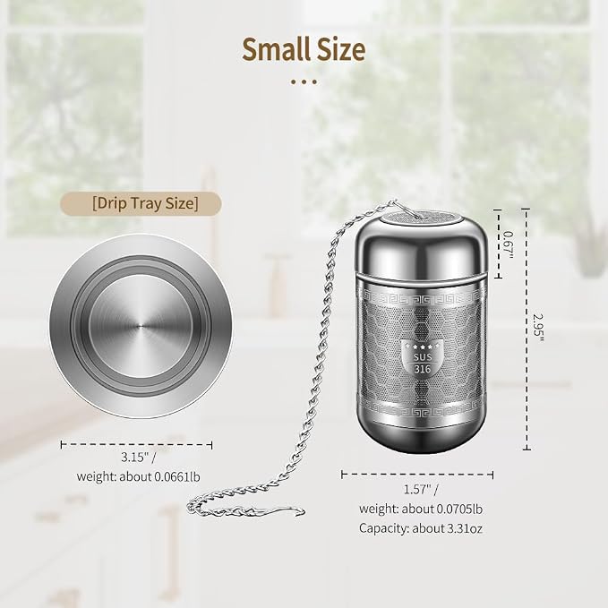 2 Pack 316 Stainless Steel Tea Infuser, Extra Fine Mesh Tea Strainers for Loose Tea, Tea Strainer with Extended Chain Hook, Tea Steeper (2 Pack - Small)
