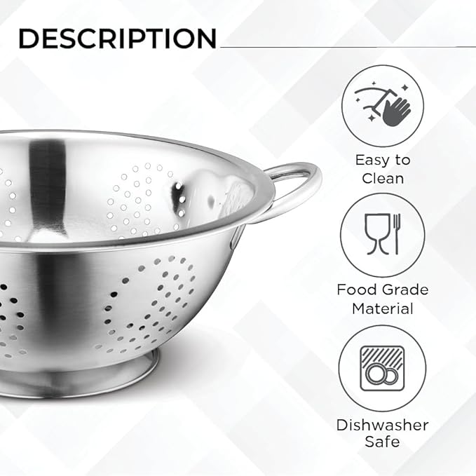 Set of 3 Stainless Steel Colanders, Comes in 1.5 Quart 3qt Quart and 5 Quart for all your Cooking | Baking | Prepping Needs