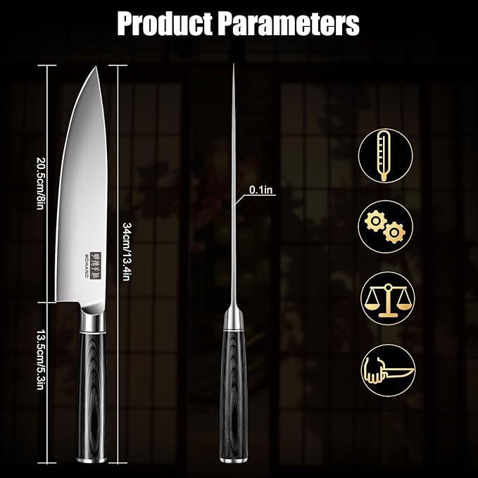 Chef Knife 8 Inch, Ultra Sharp Japanese Kitchen Knife Gift Box | High Carbon Stainless Steel Knives with Pakkawood Handle, Cooking Knife for Vegetable Meat, Home Kitchen, Dishwasher Safe
