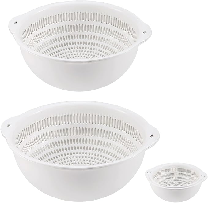 Colander Bowl Set of 2, Nesting Large Capacity Plastic Food Strainer for Pasta, Vegetables and Fruits Washing Draining Basket, Space Saving, BPA Free