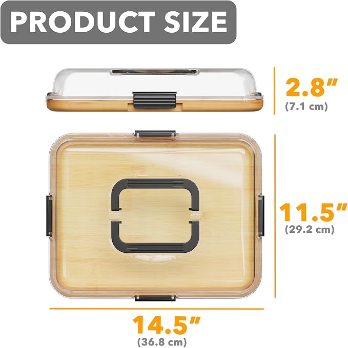 SpaceAid Charcuterie Board with Clear Lid, Portable Travel Cheese Cutting Boards for Picnic Accessories, Bamboo Serving Tray with Lids, House Warming Gifts, Black Handles, 1 Compartments