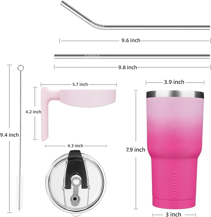 BJPKPK 30 oz Tumbler with Handle & Straw, Insulated Stainless Steel Mug | Double Wall Vacuum, Keeps Hot/Cold, Thermal Cup, BPA Free, Dishwasher Safe, Cupholder Fit, Coffee & Travel, Cherry Blossom