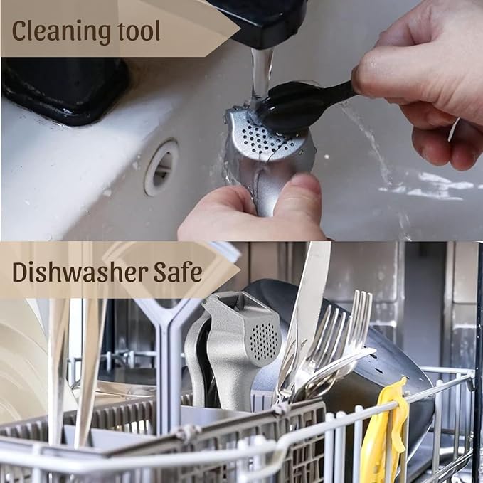 Pamperεd Chεf Garlic Press, Garlic Mincer Easy-squeeze Ergonomic Handle, No Need To Peel, Rust Proof, Professional Ginger Press & Garlic Crusher with Handy Cleaning Brush- Dishwasher Safe
