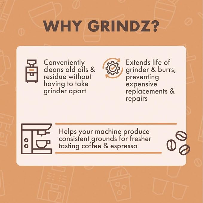 Urnex Grindz Professional Coffee Grinder Cleaning Tablets - 430 Grams - All Natural Food Safe Gluten Free - Cleans Burr and Casing - Help Extend Life of Your Grinder