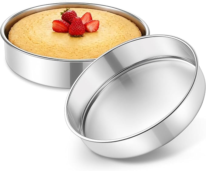 P&P CHEF 9 Inch Cake Pan Set of 2, Stainless Steel Round Cake Baking Pan | Layer Cake Tin Bakeware for Cooking Steaming, Ideal for Birthday Wedding Anniversary, Fit for Home & Commercial Use
