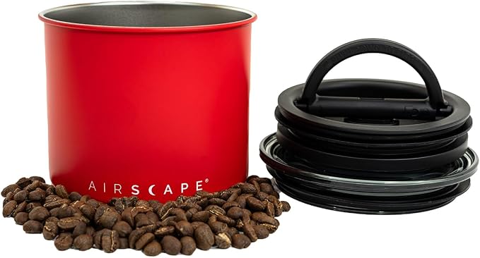 Planetary Design Airscape Stainless Steel Coffee Canister | Food Storage Container | US Patented Airtight Lid | Push Out Excess Air Preserve Food Freshness (Small, Matte Red) | Food Storage Container | US Patented Airtight Lid | Push Out Excess Air Pre...