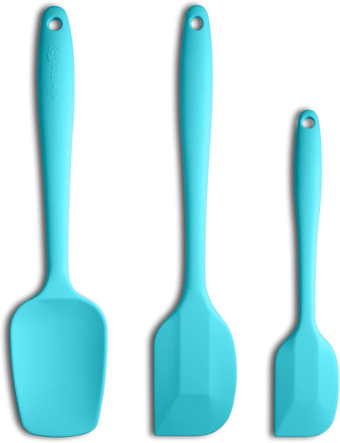 3-Piece Silicone Spatula Set, 600°F Heat Resistant, Macaron Blue | Stainless Steel Core, Silicone Rubber Spatulas for Nonstick Pans, Spatula, Spoonula and Mini Spatula for Cooking and Baking