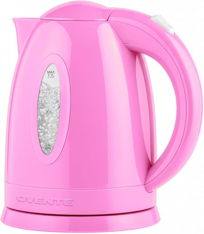 OVENTE Electric Kettle,1.7L Fast Boiling Water Heater for Coffee or Tea,BPA Free with Water Level Gauge,Auto Shut-Off,Boil-Dry Protection,Indicator Light and Removable Filter,Pink KP72P,(Pack of 12)
