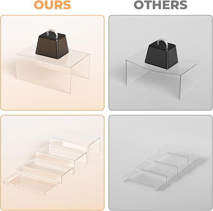 Acrylic Buffet Risers, Food Risers for Buffet Table, Clear Acrylic Risers Display Stand with U Shaped for Catering Supplies, Scalloped Acrylic Serving Tray for Cupcake, Dessert and Party (Clear 4 PCS)