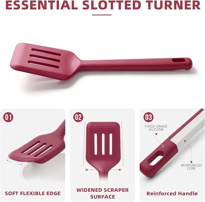 Kitchen Utensils Set 6 PCS,Silicone Cooking Utensils Set Spatula Set,446℉ Heat Resistant Cooking Utensils,Tongs,Spoon,BPA Free Kitchen Gadgets Appliances for Non-Stick Cookware,Home Essential(Red-6P)