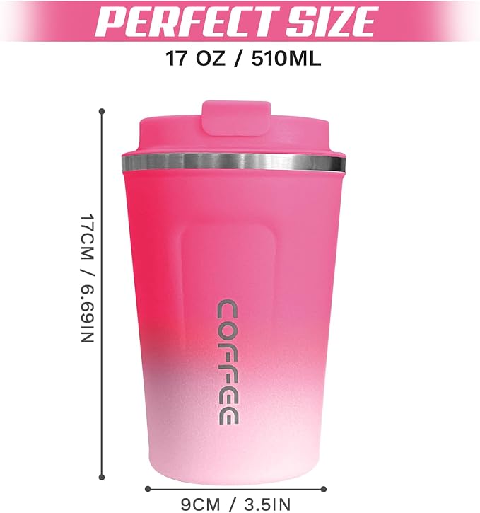 SPLMIFA Travel Coffee Mugs Leak-Proof, Reusable Coffee Cups with Lids, Stainless Steel Vacuum Insulated Coffee Tumblers, Thermal Insulation Cup for Men and Women Hot & Cold Drinks(2nd-Red White, 17OZ)