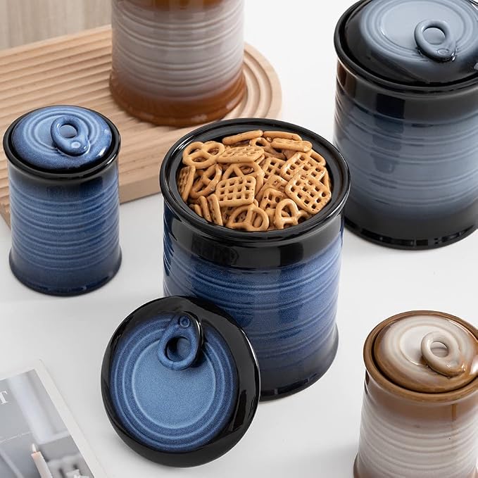 Nihow Food Storage Jar,Ceramic Canister Sets for The Kitchen,Set of 2,Blue | Air Tight Lid,Seal Damp-proof,For Flour/Sugar/Rice/Coffee/Cookies/Candy,Kitchen Counter Canister/Dishwasher Safe