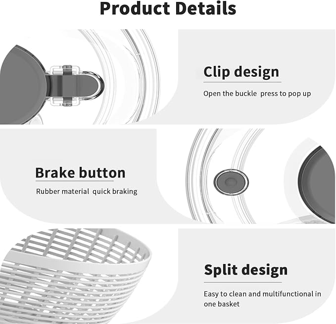 quick press salad spinner and vegetable washer tool for lettuce spinner capacity Fruit Washing Bowl with fruit washing bowl with strainer dehydrator kitchen appliances (Large - 6.34 qt)