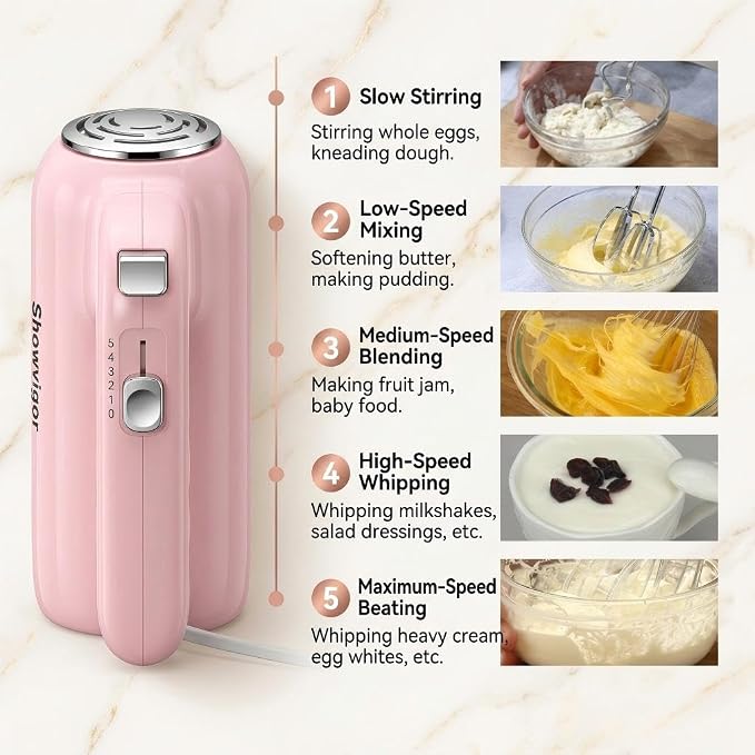 Hand Mixer, 5-Speed Electric Whisk with Turbo Boost Includes 6 Stainless Steel Attachments - Great Stand Mixer Alternative for Baking Cakes, Bread & More