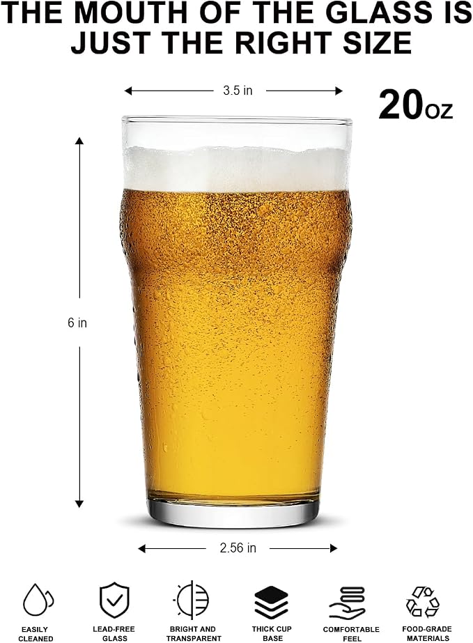 LUXU Pint Glasses,20oz British Beer Glass,Easy to Stack Beer Glasses | Drinking Glasses Made for Cold Beverages,2pc Beer Glass,Pilsner Glasses,IPA Beer Glass. Glassware Beer Cup,Beer Gifts for Men